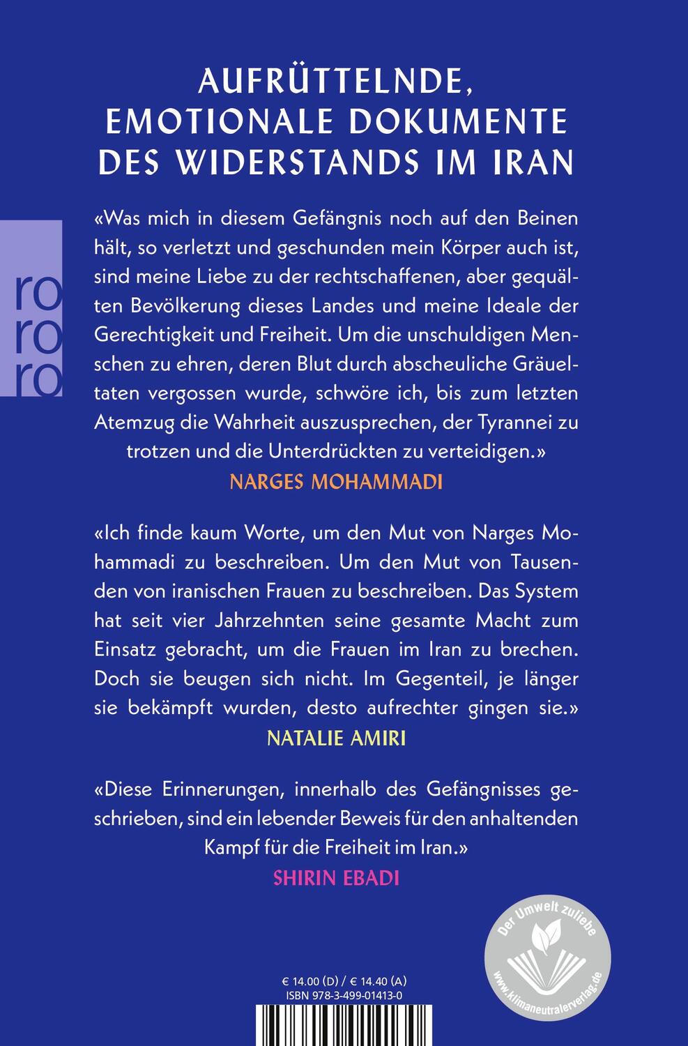 Rückseite: 9783499014130 | Frauen! Leben! Freiheit! | Narges Mohammadi | Taschenbuch | 320 S.