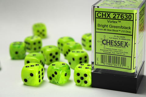 Cover: 601982025311 | Vortex® 16mm d6 Bright Green/black Dice Block™ (12 dice) | deutsch