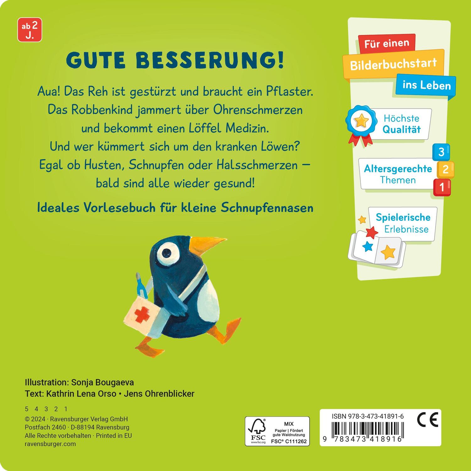 Rückseite: 9783473418916 | Tierisch krank - lustiges Vorlesebuch ab 2 Jahren | Orso (u. a.)