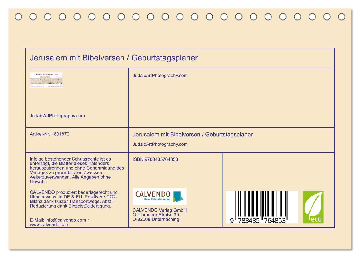 Bild: 9783435764853 | Jerusalem mit Bibelversen / Geburtstagsplaner (Tischkalender 2025...