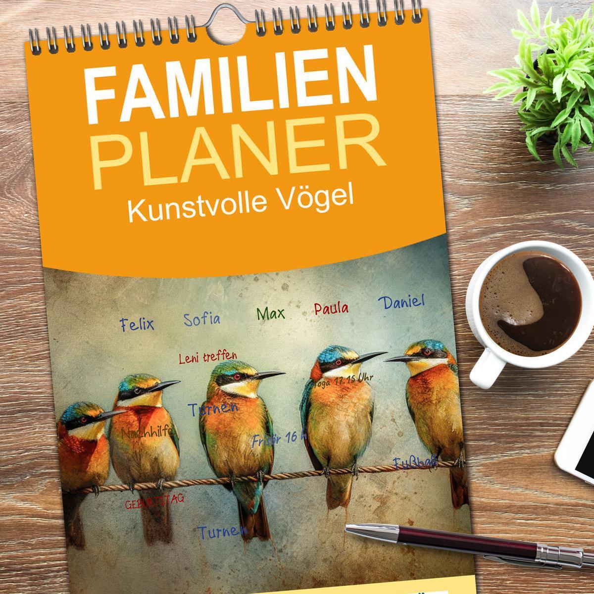 Bild: 9783457093719 | Familienplaner 2025 - Kunstvolle Vögel mit 5 Spalten (Wandkalender,...