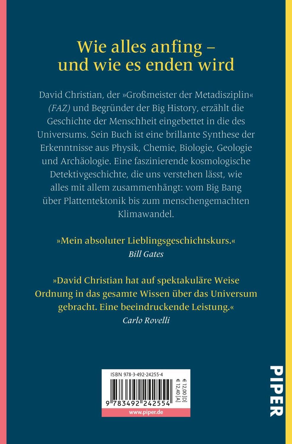 Rückseite: 9783492242554 | Big History | David Christian | Taschenbuch | 384 S. | Deutsch | 2020