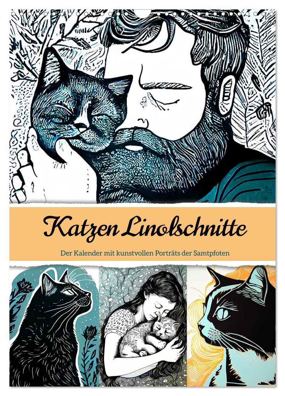 Cover: 9783435886098 | Katzen Linolschnitt - Der Kalender mit kunstvollen Porträts der...