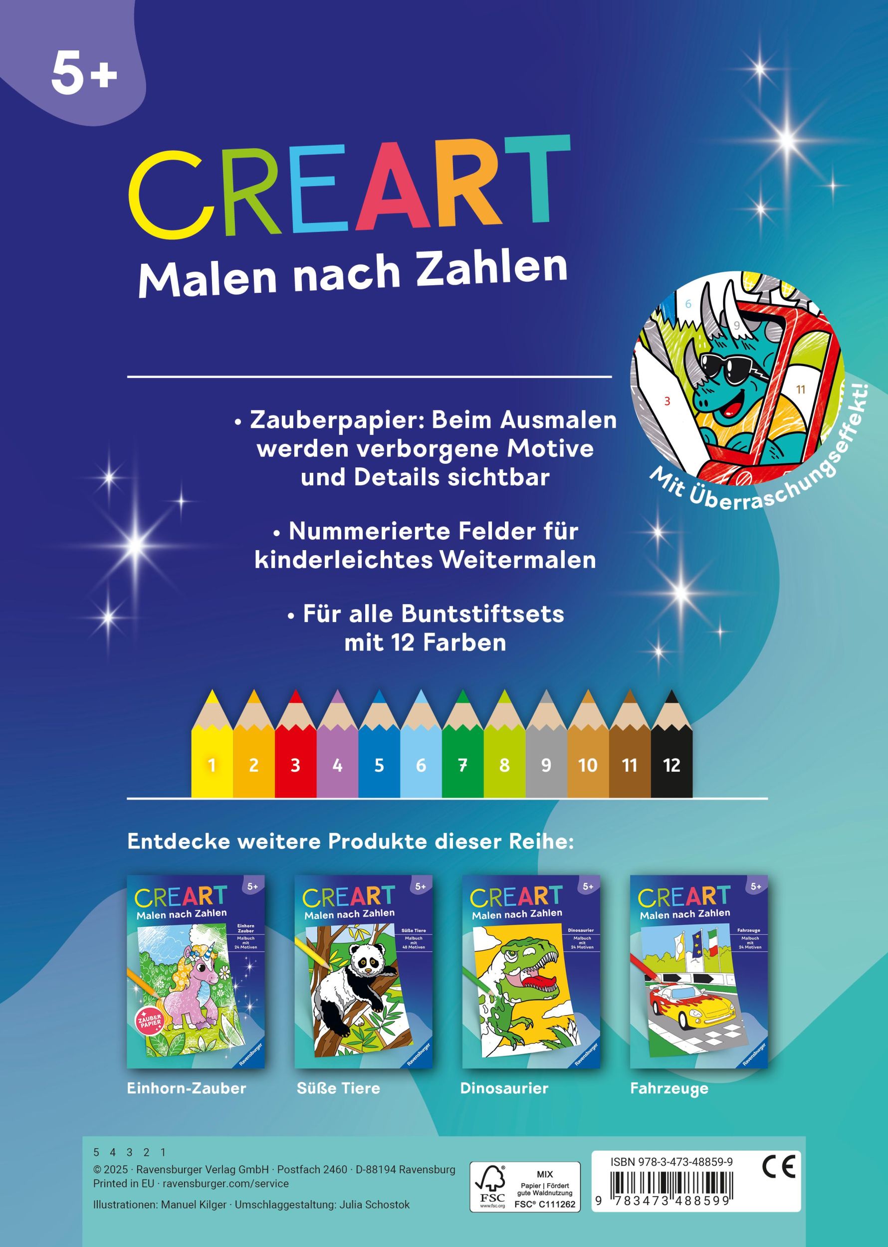 Rückseite: 9783473488599 | Ravensburger CreArt Malen nach Zahlen ab 5: Dinos auf der...