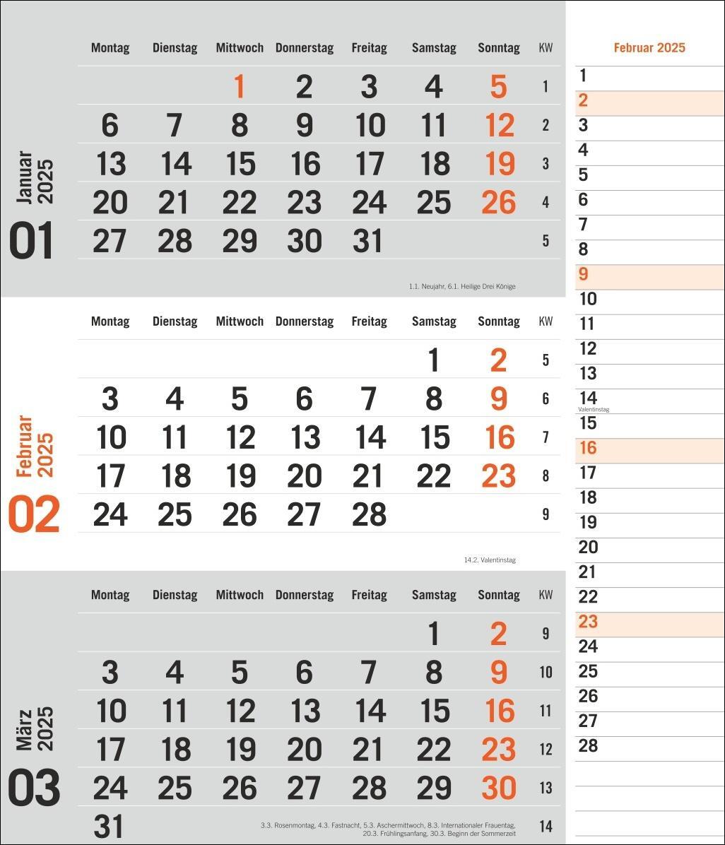 Bild: 9783756406807 | 3-Monatsplaner, orange 2025 | Heye | Kalender | Bürokalender Heye