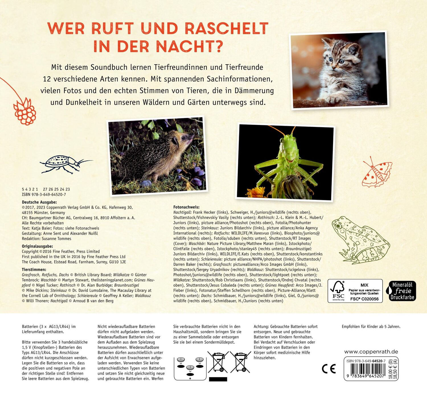 Rückseite: 9783649645207 | Tiere in der Nacht | Mit 12 echten Tierstimmen | Katja Baier | Buch