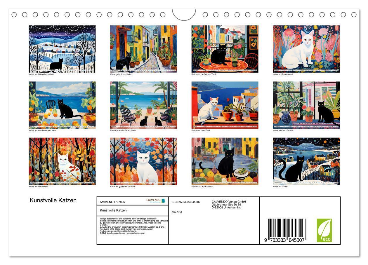 Bild: 9783383845307 | Kunstvolle Katzen (Wandkalender 2025 DIN A4 quer), CALVENDO...