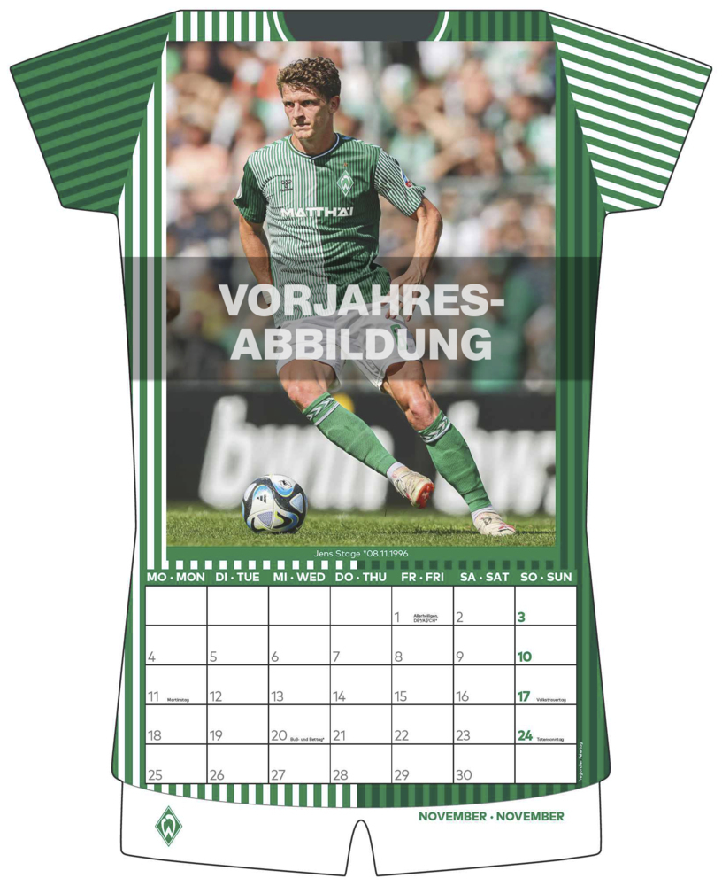 Bild: 4002725994509 | N NEUMANNVERLAGE - Werder Bremen 2025 Trikotkalender, 34,1x42cm,...