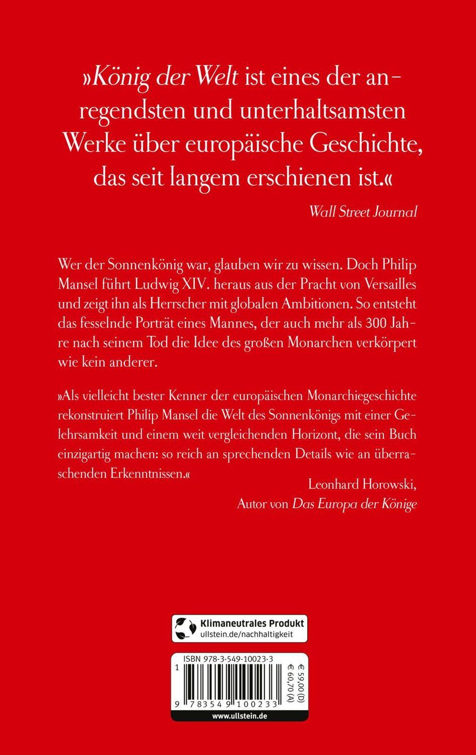 Rückseite: 9783549100233 | König der Welt | Philip Mansel | Buch | 941 S. | Deutsch | 2022