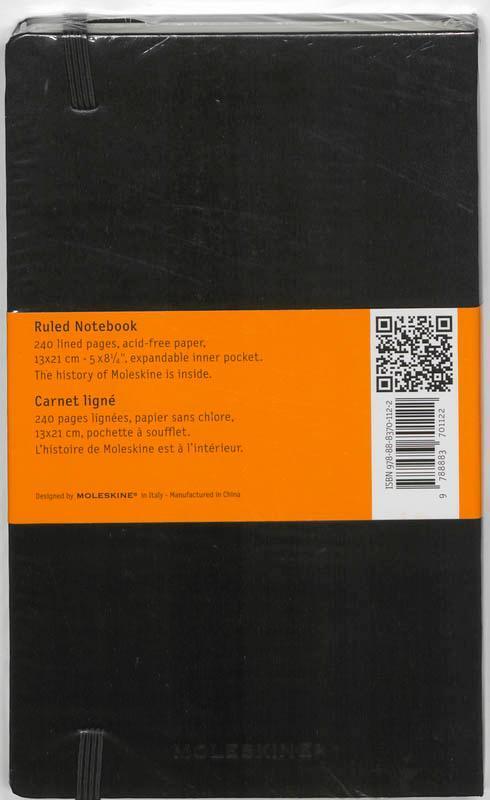 Rückseite: 9788883701122 | Moleskine. Ruled notebook | Notizbücher | Lesebändchen | Englisch