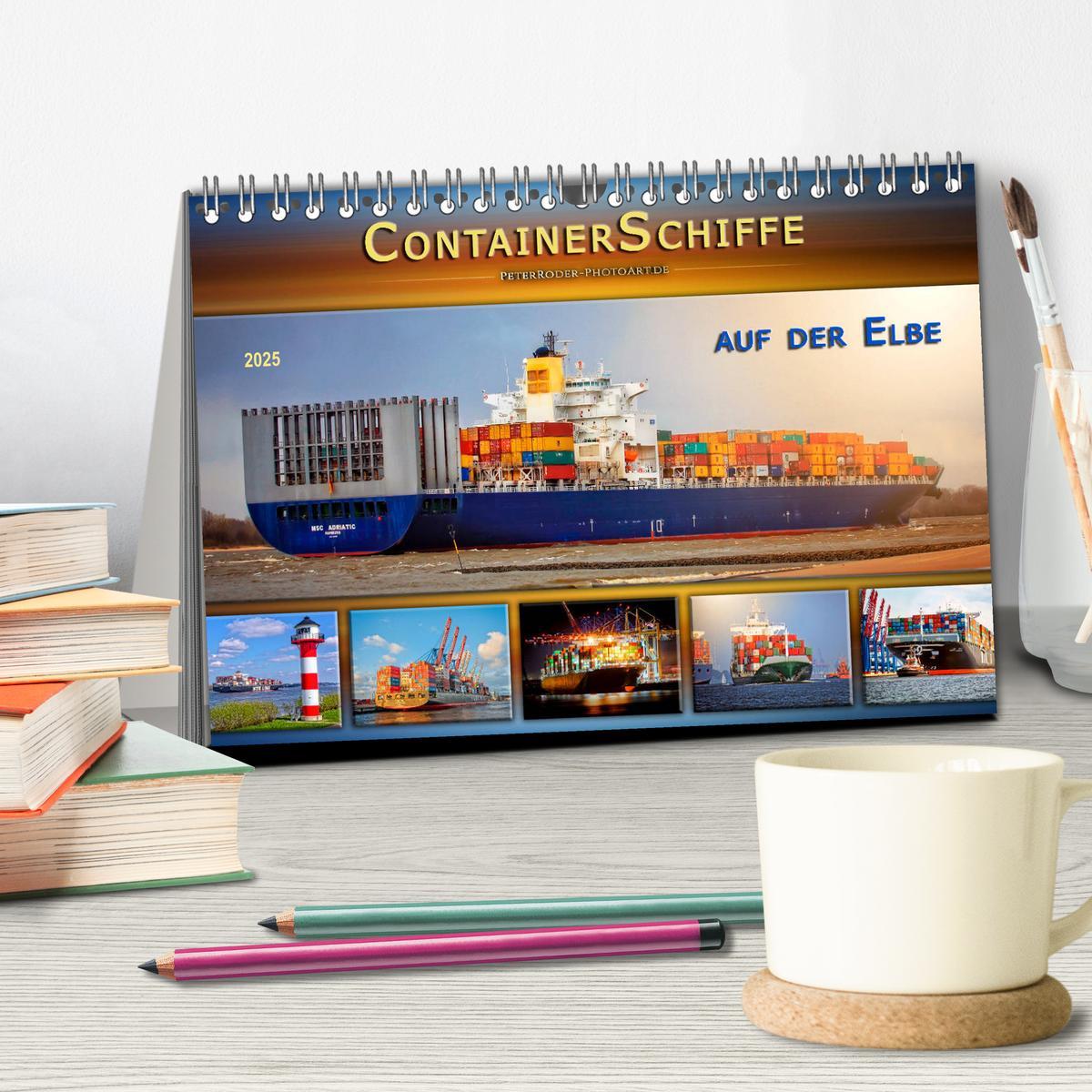 Bild: 9783435382132 | Containerschiffe auf der Elbe (Tischkalender 2025 DIN A5 quer),...