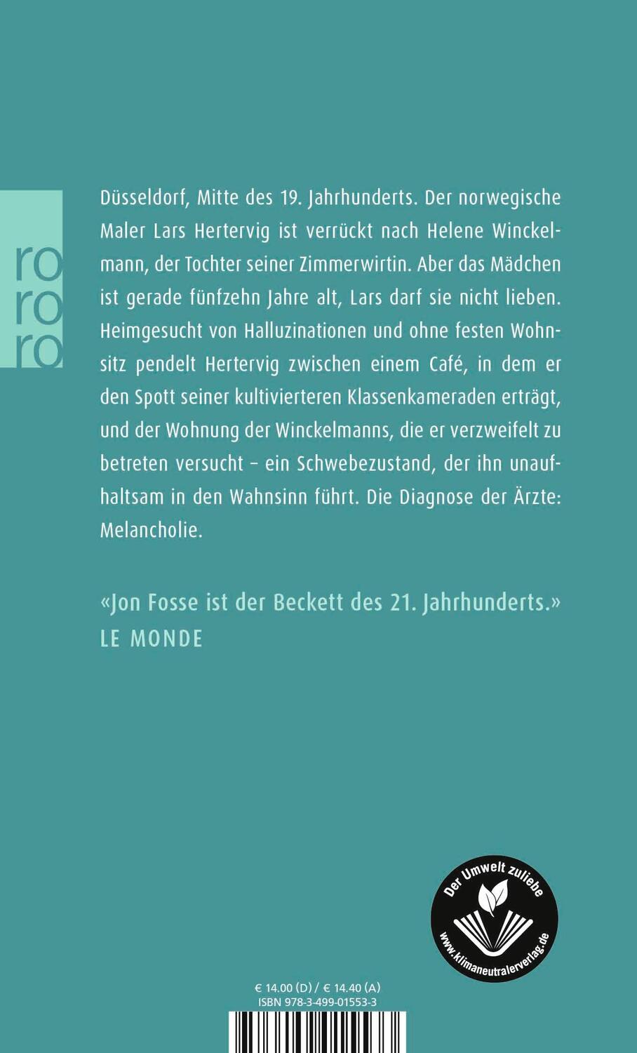 Rückseite: 9783499015533 | Melancholie | Nobelpreis für Literatur 2023 | Jon Fosse | Taschenbuch