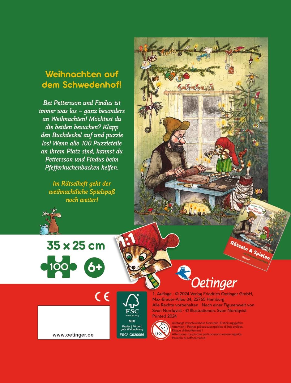 Rückseite: 4260512187422 | Pettersson und Findus feiern Weihnachten. Puzzle im Buch. 100 Teile