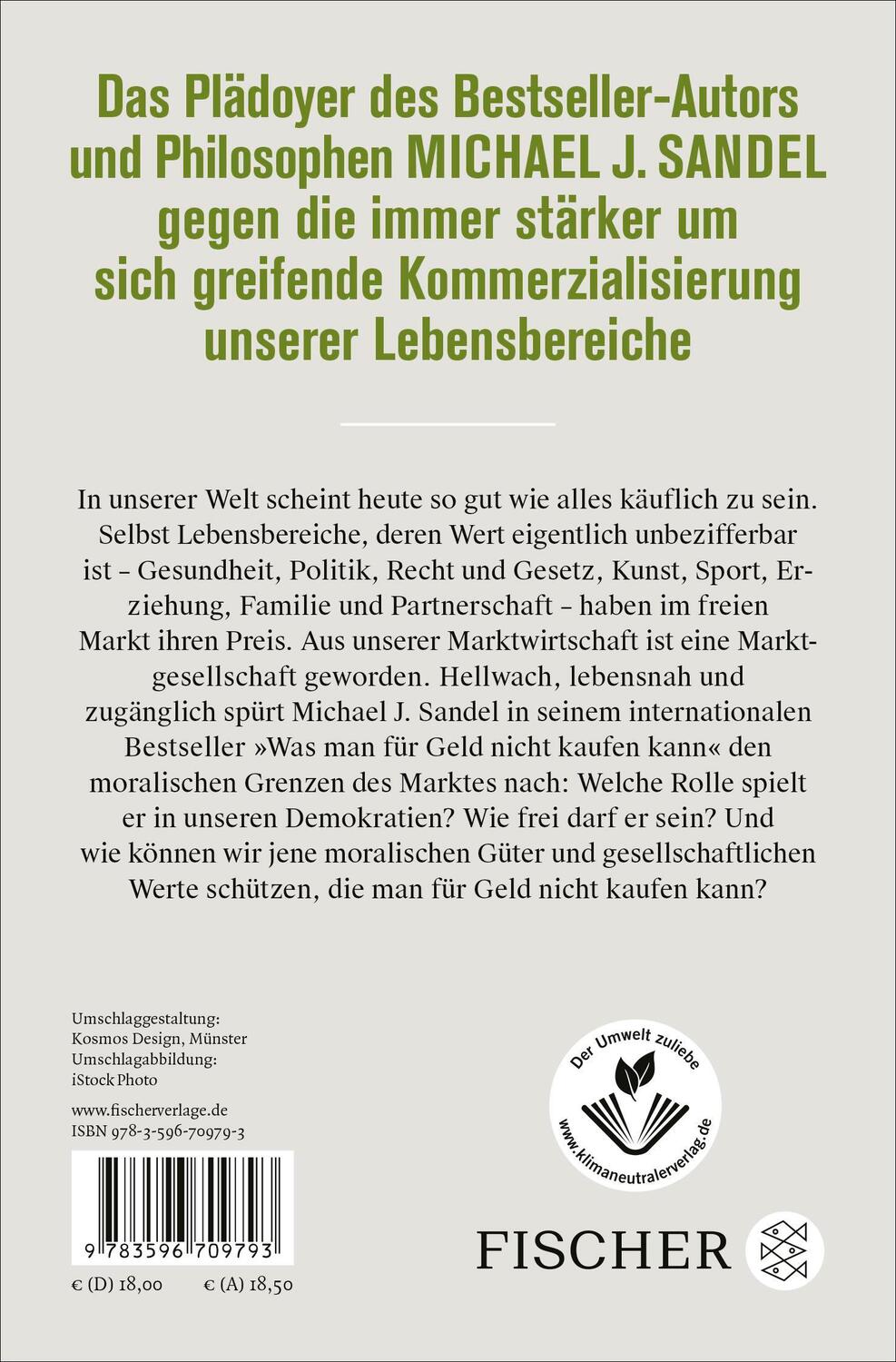 Rückseite: 9783596709793 | Was man für Geld nicht kaufen kann | Michael J. Sandel | Taschenbuch