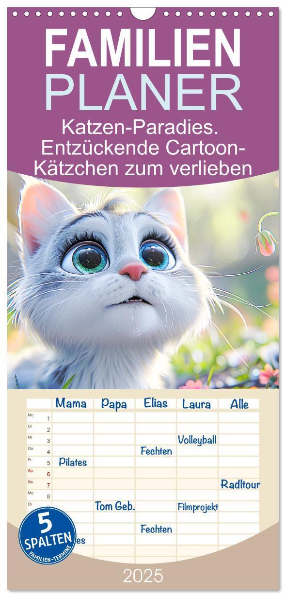 Cover: 9783457196212 | Familienplaner 2025 - Katzen-Paradies. Entzückende Cartoon-Kätzchen...