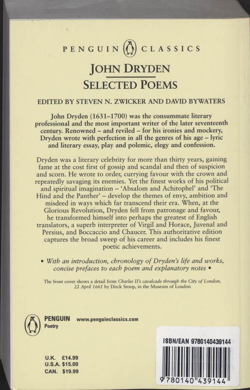 Rückseite: 9780140439144 | Selected Poems | John Dryden | Taschenbuch | Englisch | 2002