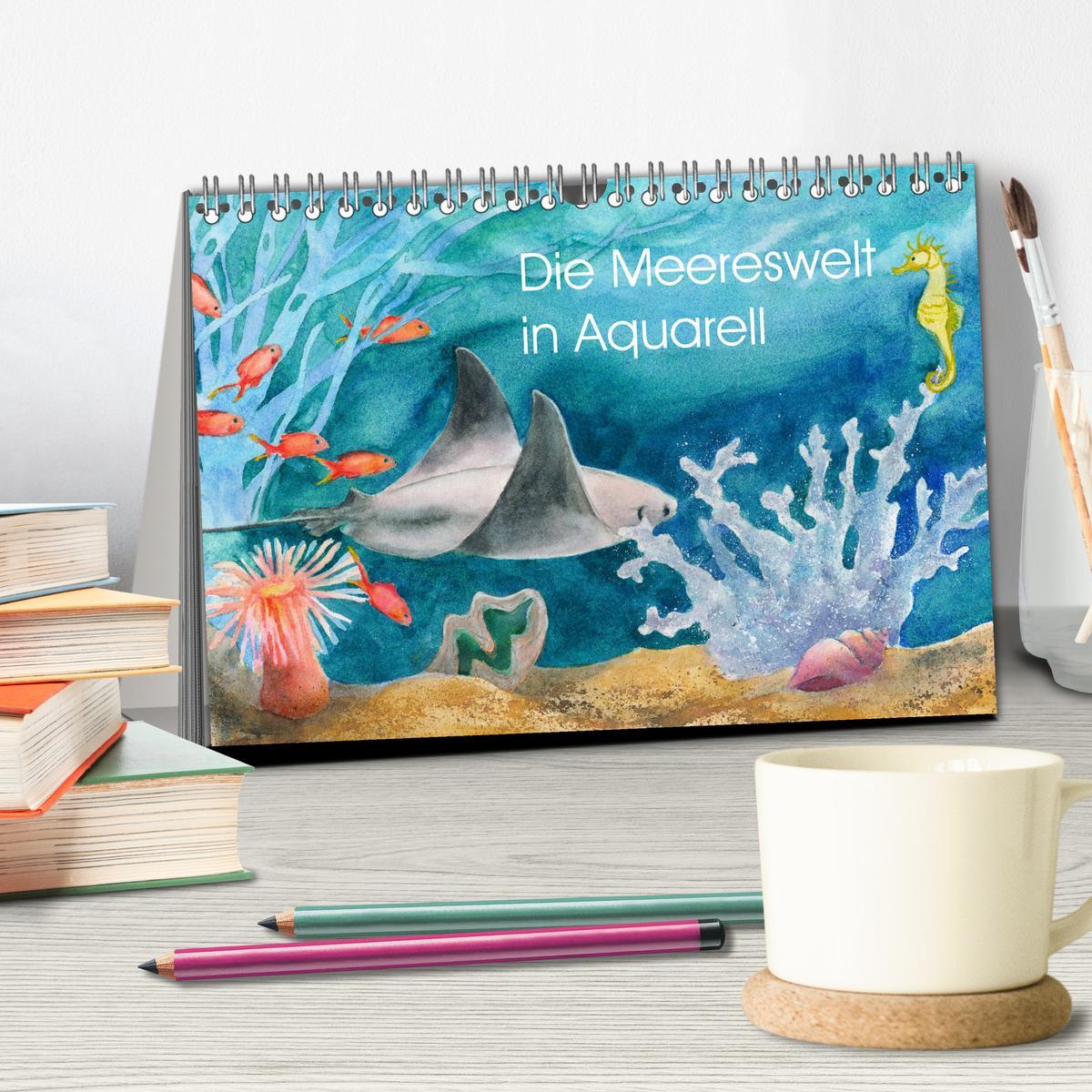 Bild: 9783435120727 | Die Meereswelt in Aquarell (Tischkalender 2025 DIN A5 quer),...