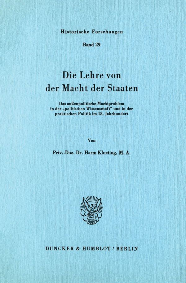 Cover: 9783428060528 | Die Lehre von der Macht der Staaten. | Harm Klueting | Taschenbuch