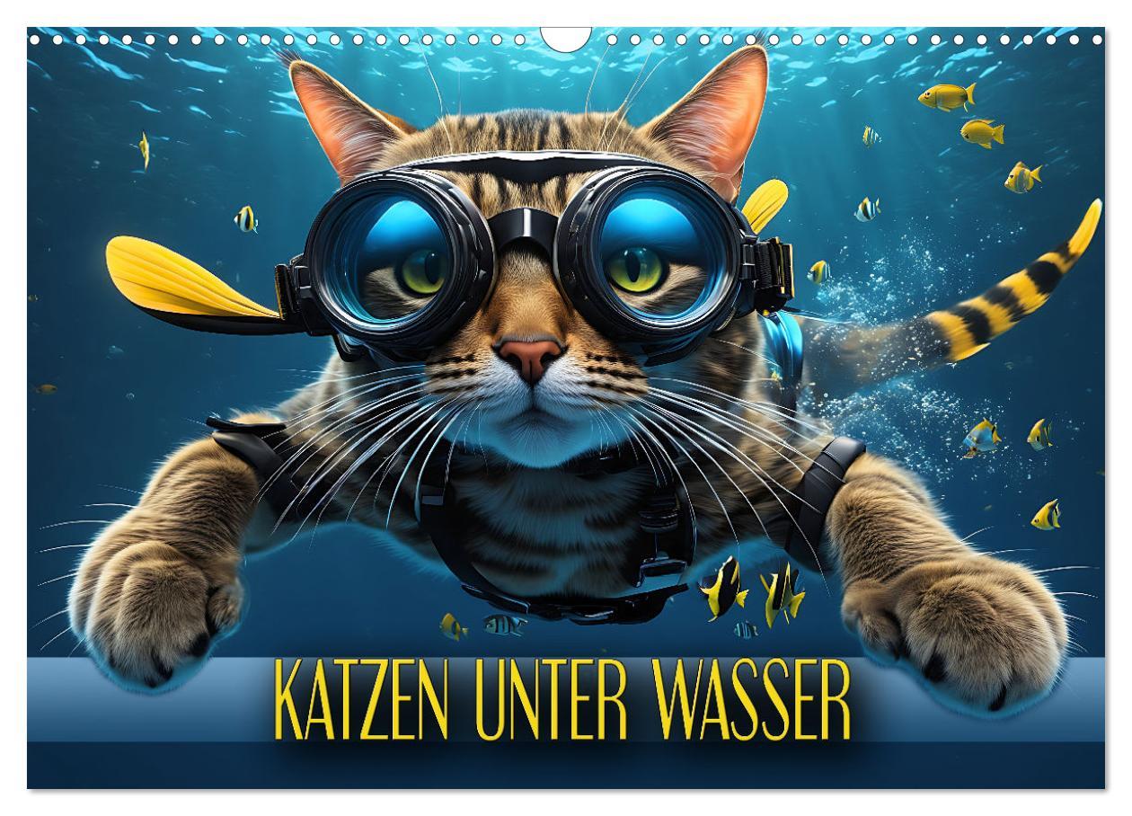 Cover: 9783383842542 | Katzen unter Wasser (Wandkalender 2025 DIN A3 quer), CALVENDO...