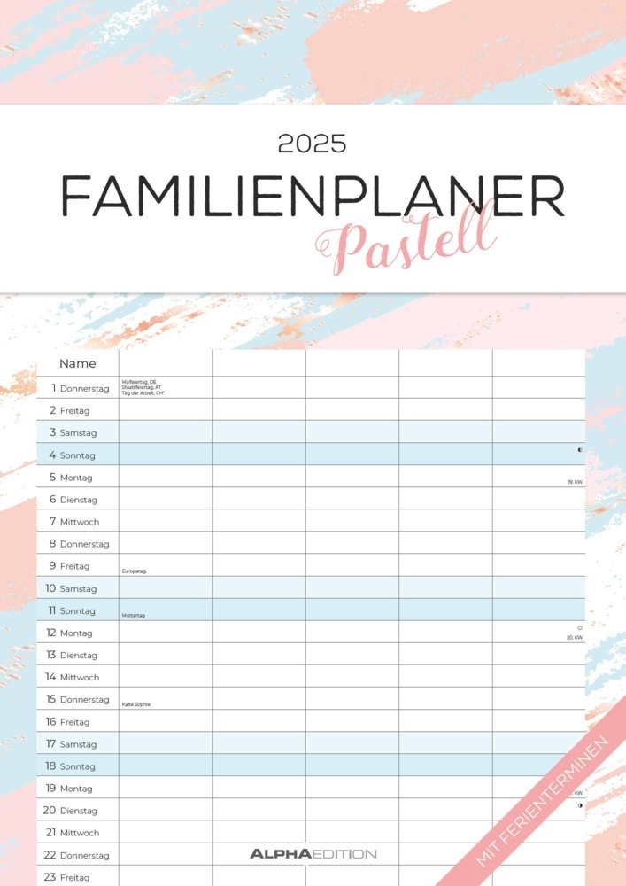 Cover: 4251732343477 | Alpha Edition - Familienplaner Pastell 2025 Familienkalender,...