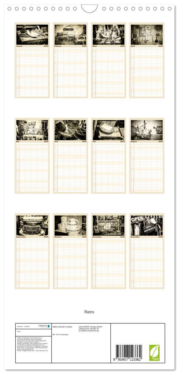 Bild: 9783457123362 | Familienplaner 2025 - Retro mit 5 Spalten (Wandkalender, 21 x 45...