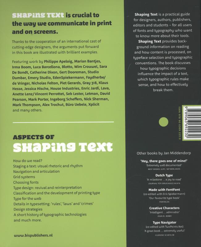 Rückseite: 9789063692230 | Shaping Text | Type, Typography and the Reader | Jan Middendorp | Buch