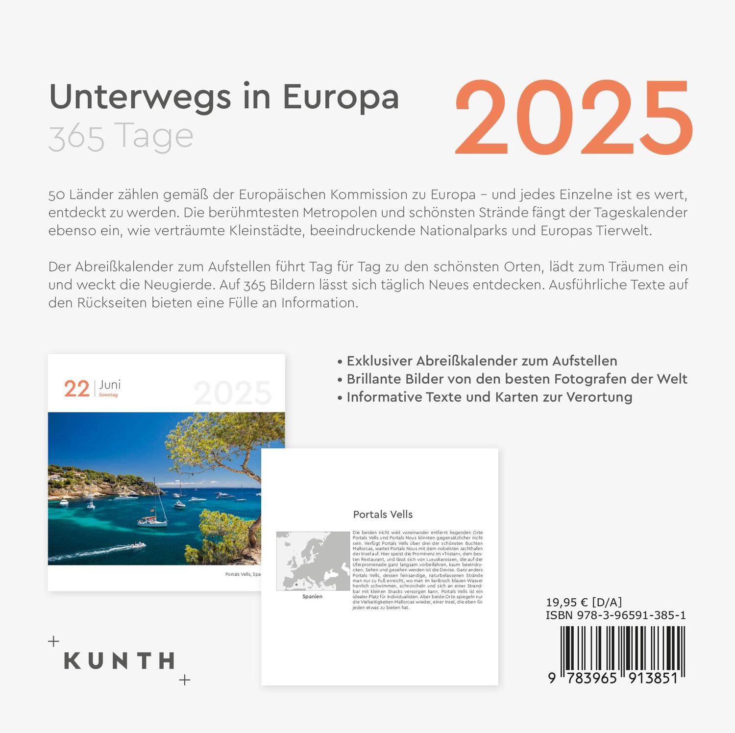 Rückseite: 9783965913851 | Unterwegs in Europa - KUNTH 365-Tage-Abreißkalender 2025 | Kalender